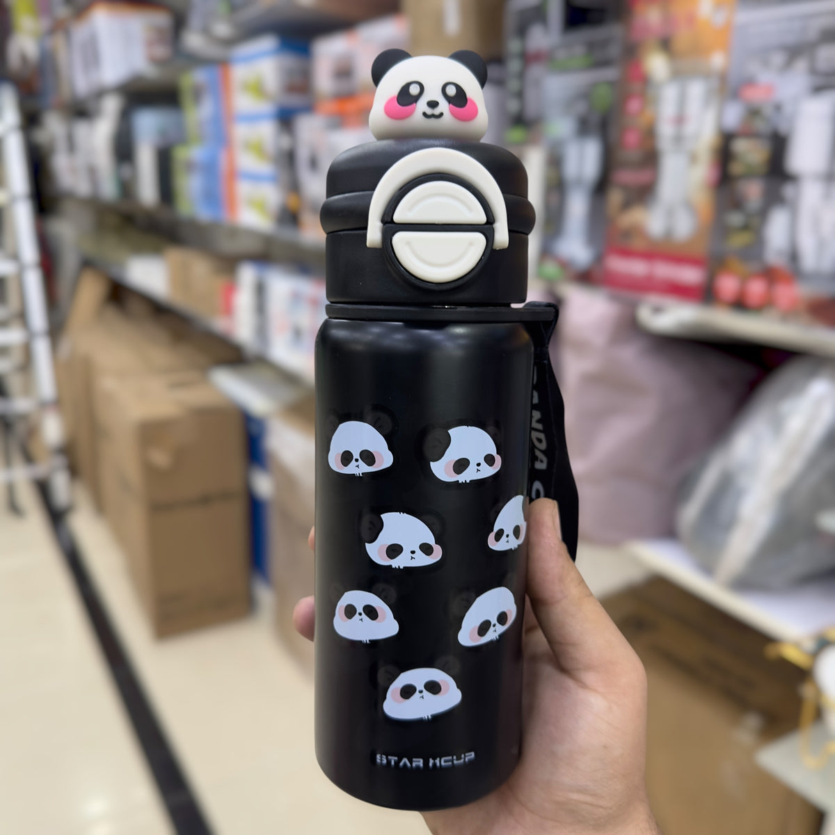 Panda Xcup Stainless Steel Water Bottle – Cute Panda Design Insulated Flask with Straw Lid