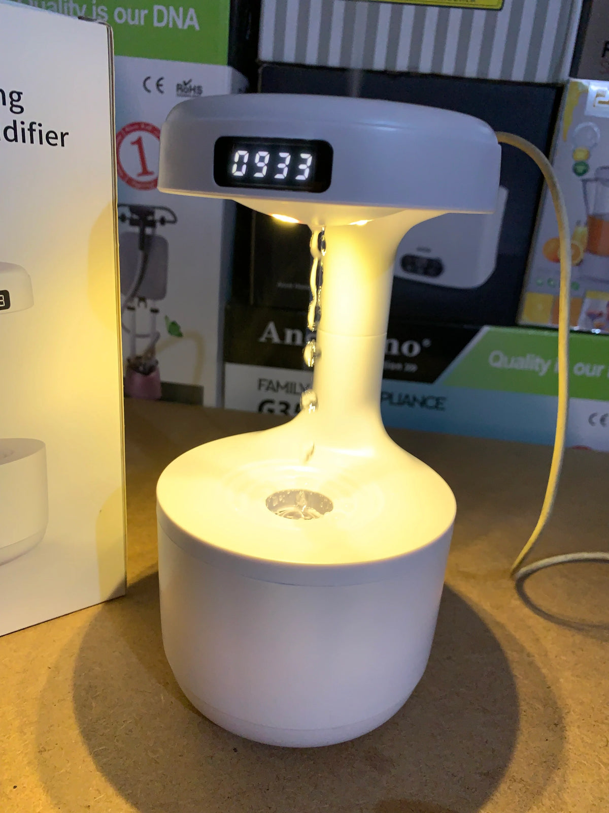 3D Anti-Gravity Humidifier with LED Clock Display – Smooth Sailing Water Drip Aroma Diffuser