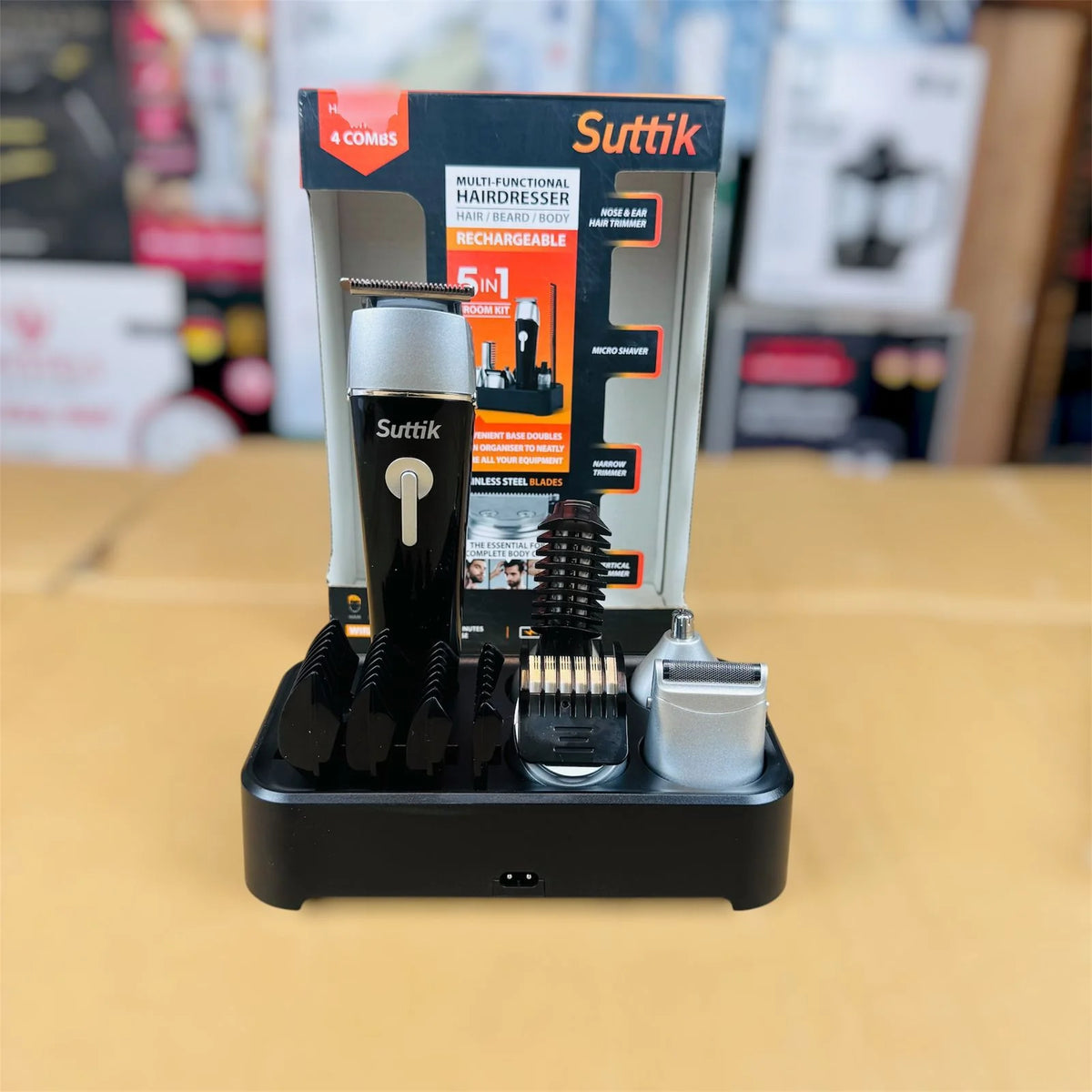 Suttik 6-in-1 Grooming Kit – Rechargeable Hair Clipper, Beard Trimmer, Shaver & Nose Trimmer Set