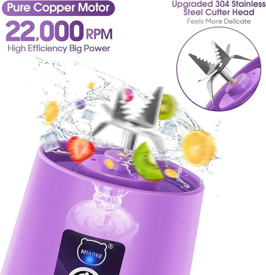 Portable Mini Blender USB Rechargeable Juicer – 22000 RPM Pure Copper Motor, 304 Stainless Steel Blade, Fruit Smoothie Maker