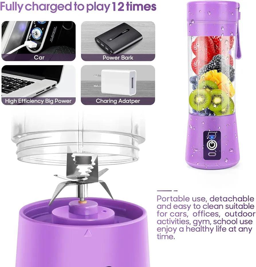 Portable Mini Blender USB Rechargeable Juicer – 22000 RPM Pure Copper Motor, 304 Stainless Steel Blade, Fruit Smoothie Maker