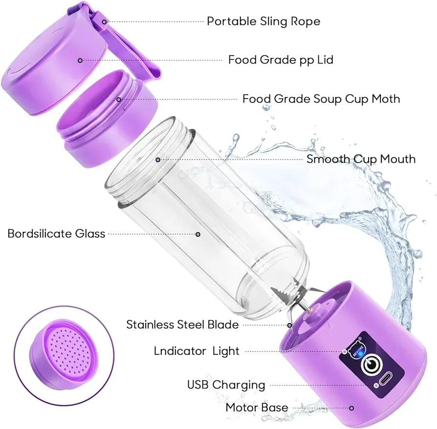 Portable Mini Blender USB Rechargeable Juicer – 22000 RPM Pure Copper Motor, 304 Stainless Steel Blade, Fruit Smoothie Maker
