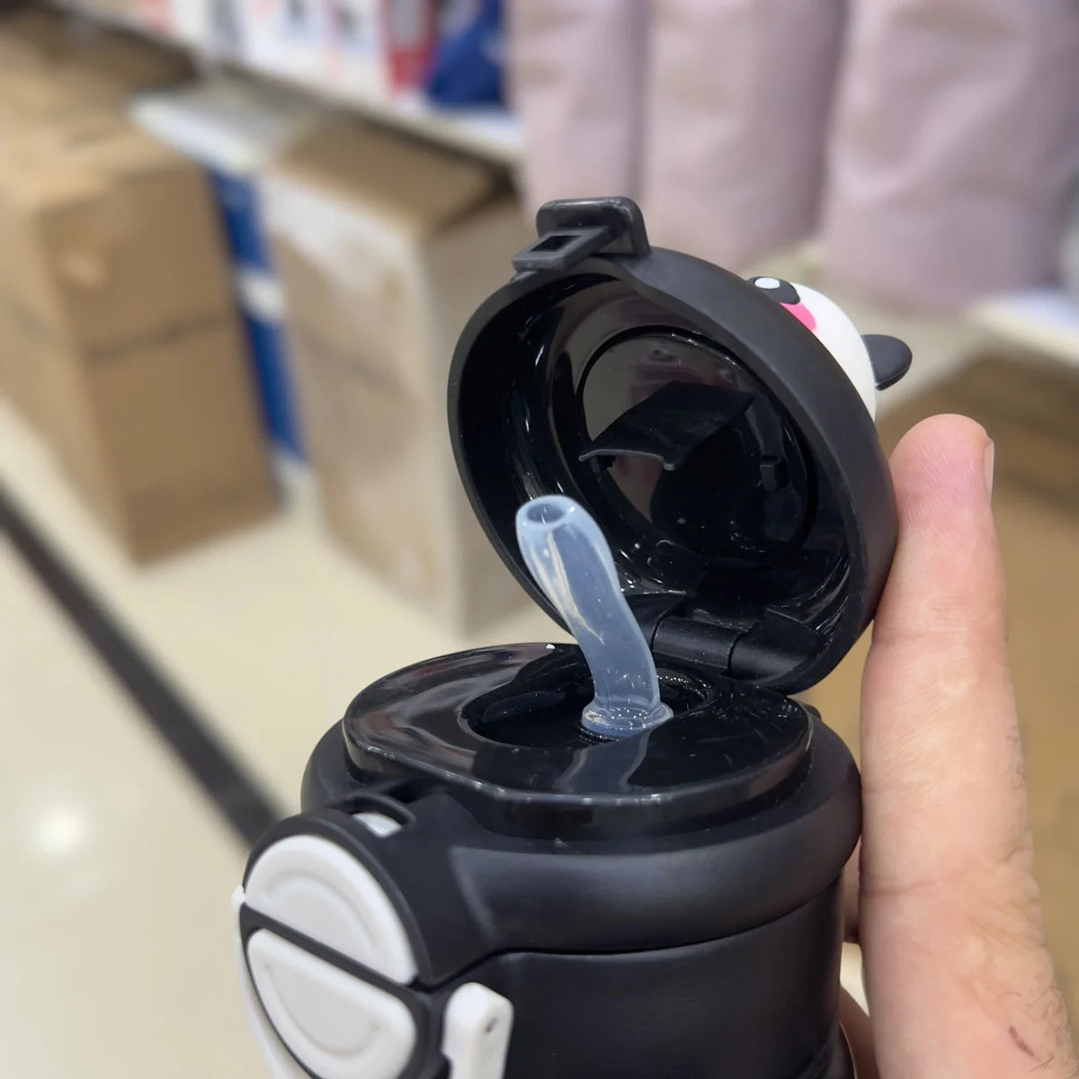 Panda Xcup Stainless Steel Water Bottle – Cute Panda Design Insulated Flask with Straw Lid
