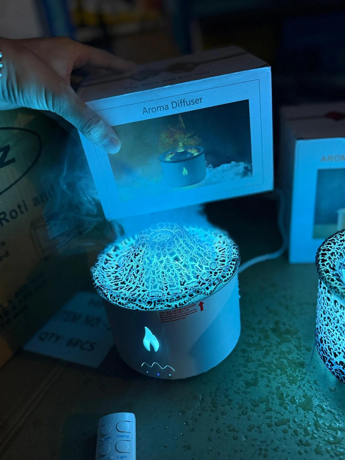 Flame Aroma Diffuser Humidifier – Mountain Cloud Fire Mist Essential Oil Diffuser with Remote Control